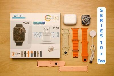 WS-10 7 Strap Smartwatch + Airpods Set (Imported)