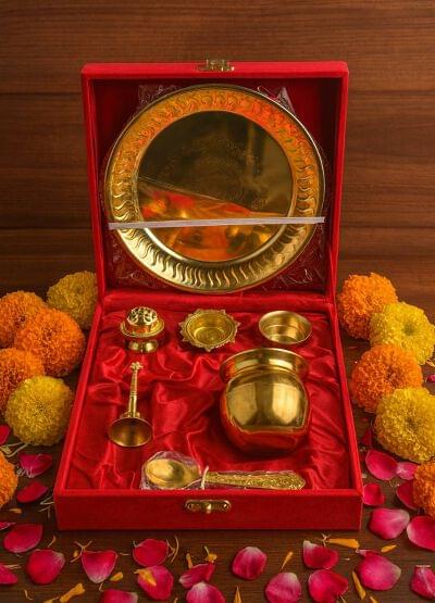 7 Pcs Golden Pooja Thali Gift Set