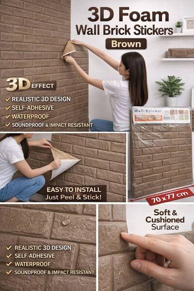 Self Adhesive 3D PE Foam Bricks Sheet (Light Coffee Brown) 70*77cm