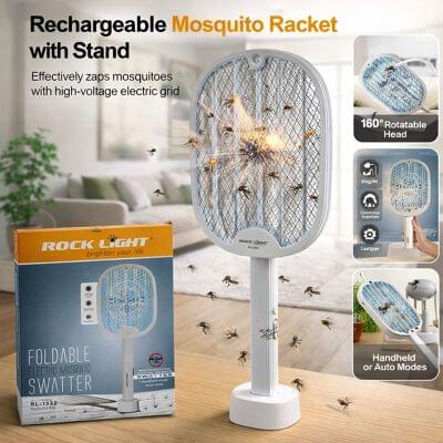 RL-1332 Foldable Electric Mosquito Racket With Stand (Imported)