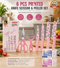 6 Pcs Printed Knife, Peeler& Scissor Set (Imported)