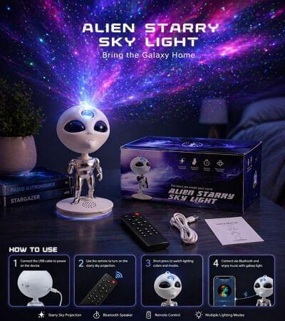 3 Mode Alian Starry Projector With Speaker (Imported)
