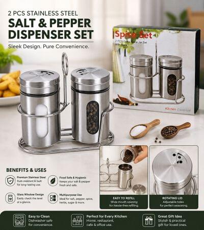 9011 2 Pcs Glass + Steel Salt & Pepper Dispenser Set (Imported)